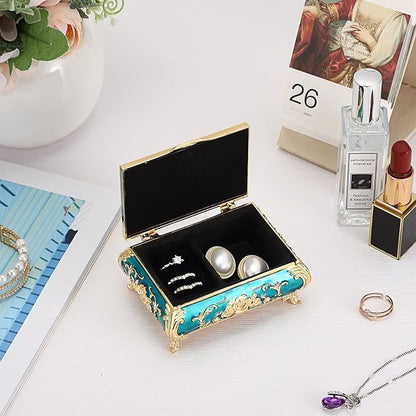 Hipiwe Vintage Metal Jewelry Box Small Treasure Chest Case Trinket Organizer - Image 3