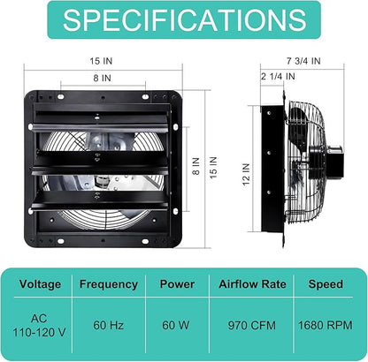 12 Inch Shutter Exhaust Fan, Wall Mount Attic Fan - Image 2