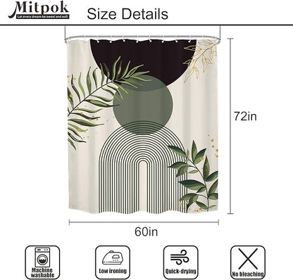 Dark Green Boho Shower Curtain 60Wx72H Black Green Modern Bohemian Mid Century - Image 5