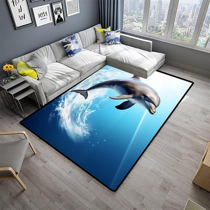 Shag Carpet - Dolphins Design Printing Anti-Slip Backing Area Rugs Stain - Image 2