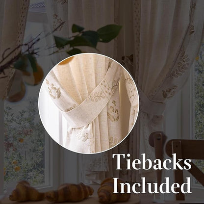 jinchan Belrose Linen Floral Cafe Curtains 45 Inch Length Embroidered Farmhouse - Image 8