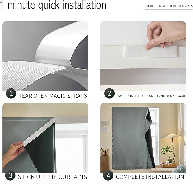 Adhesive Curtain 100% Blackout No-Drill Easy Install - Image 2