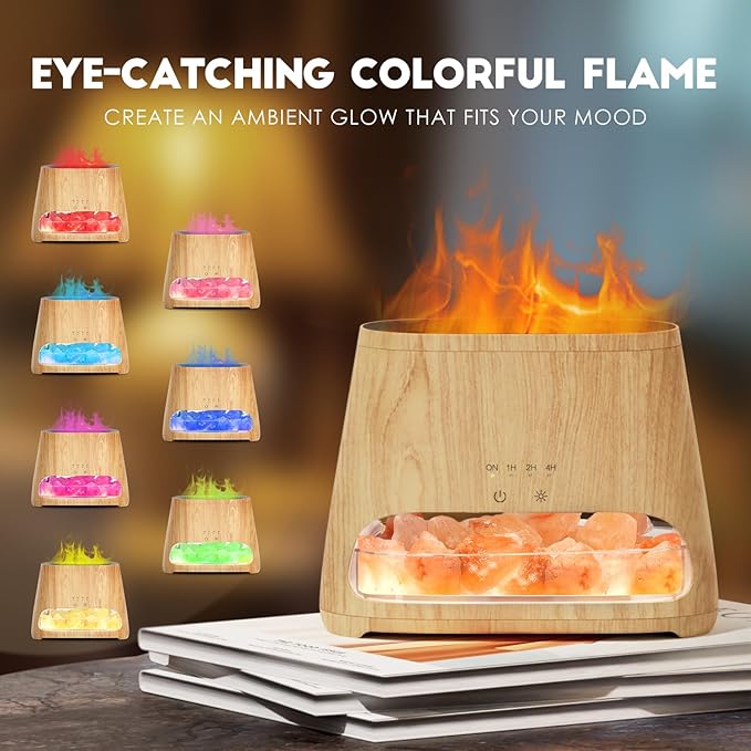 SALKING Colorful Flame Fire Diffuser Humidifier, Himalayan Salt Lamp, 7 Colors - Image 3