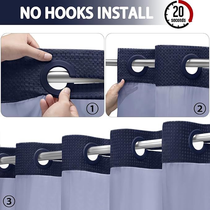 No Hook Shower Curtain and Liner Set - Image 2