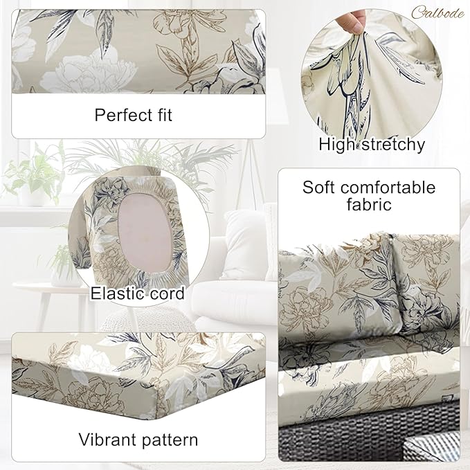 12Pcs Outdoor Stretch Cushion Covers, Waterproof Outdoor Chair Floral Cushion - Image 3