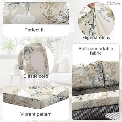 14Pcs Outdoor Stretch Cushion Covers, Waterproof Outdoor Chair Floral Cushion - Image 3