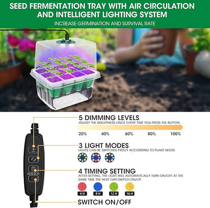 Seed Starter Tray with Grow Light, 5 Pack 60 Cells Seedling Tray Kit Reusable & - Image 8