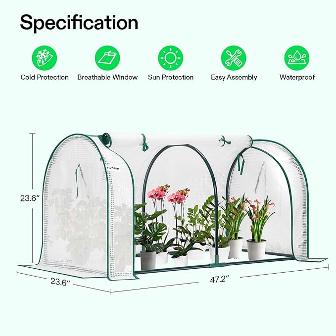 VIVOSUN Portable Mini Greenhouse 47x23x23-Inch Tunnels, PE Cover - Image 2