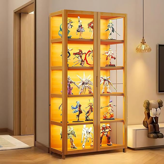 Display Cabinet with Acrylic Glass Doors, Tall Storage Cabinet with Adjustable by JOIHGA