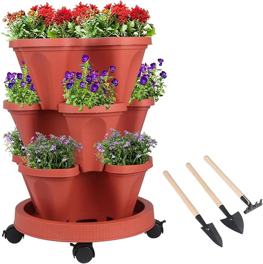 GameXcel Vertical Planter 3 Tier Stackable Planters Garden Planters Strawberry by GameXcel