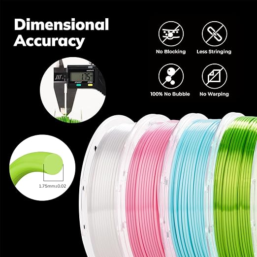 AMOLEN PLA 3D Printer Filament, PLA Filament 1.75mm, Silk Filament Bundle - Image 2