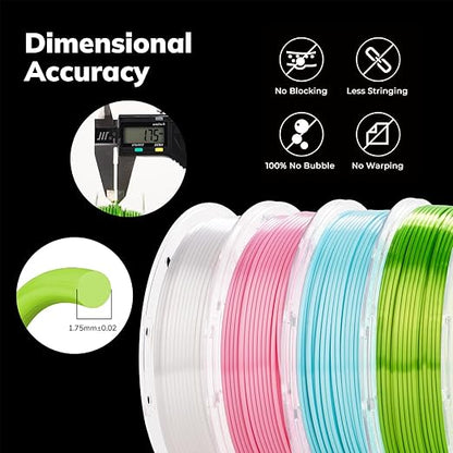 AMOLEN PLA 3D Printer Filament, PLA Filament 1.75mm, Silk Filament Bundle - Image 2