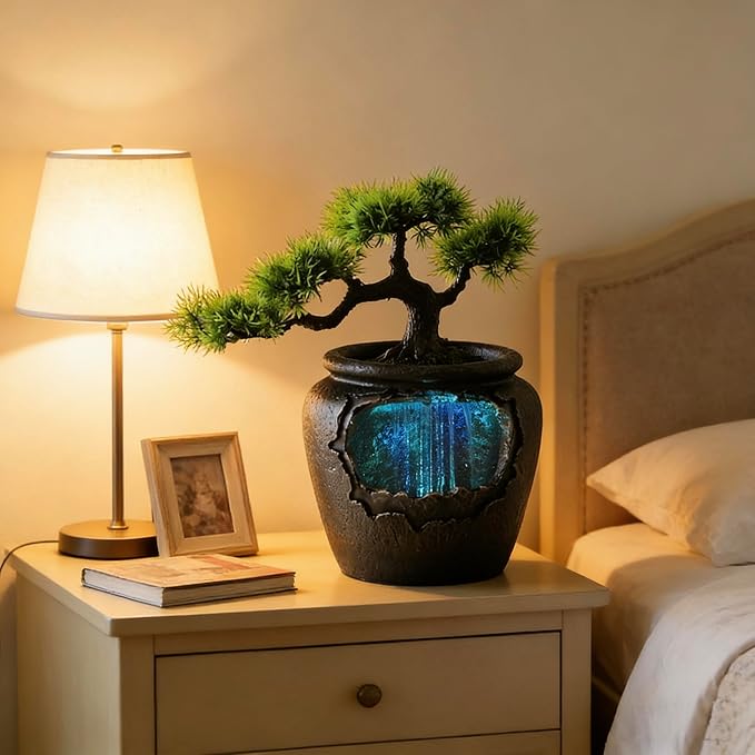 12Inch Fake Bonsai Tree Small Waterfall Fountain Indoor Tabletop Decoration - Image 2