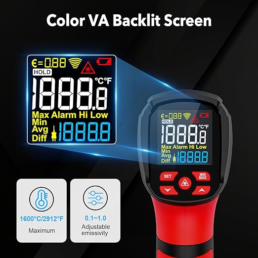 -40℉~2912℉ MESTEK Infrared Thermometer High Temperature Gun, 50:1 Dual Laser - Image 5