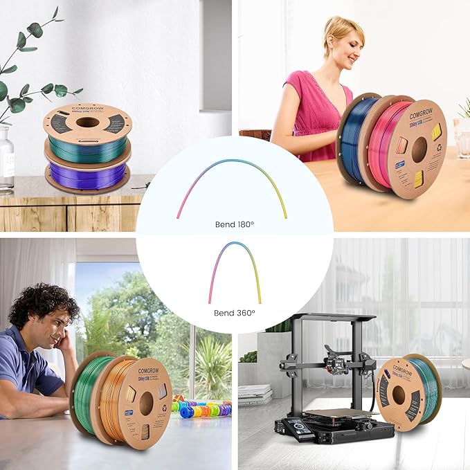 Comgrow Tri-Colors Silk PLA 3D Printer Filament, Rainbow PLA Filament 1.75mm - Image 6