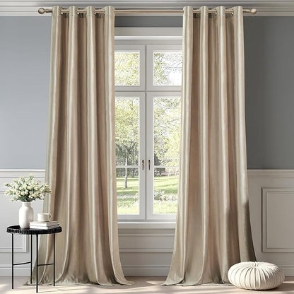 BULBUL Luxury Champagne Beige Velvet Curtains: 102 inches Elegant Living Room by ModernShinyVelvetCurtains
