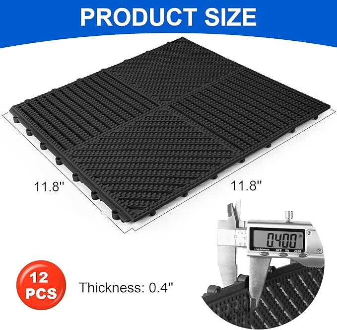 MYFAMIREA Modular Interlocking Cushion 12 Pack 11.8" x 11.8" Rubber Floor Tiles - Image 2