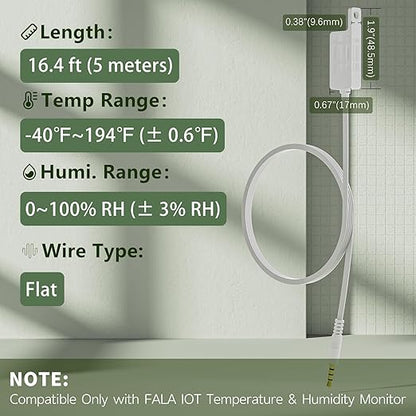 External Flat Temperature & Humidity Sensor Probe – Waterproof, 16.4ft Length - Image 2