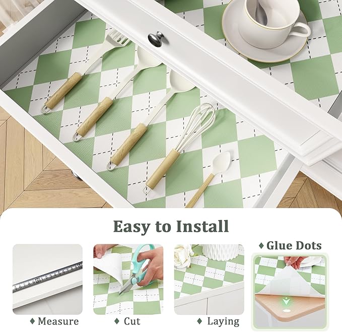 Sage Green Shelf Liner for Kitchen Cabinets 24" x 240" Non-Adhesive Non-Slip - Image 4