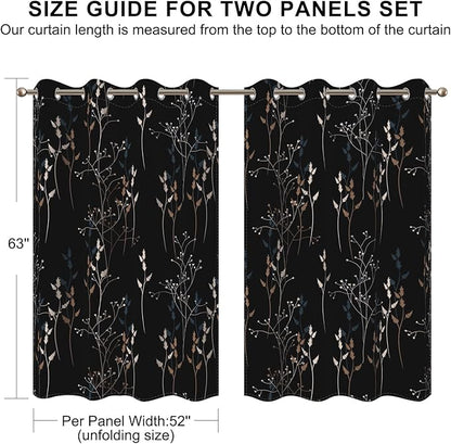 Black Leaves Blackout Curtains 63 Inch Length, Room Darkening Curtains - Image 8