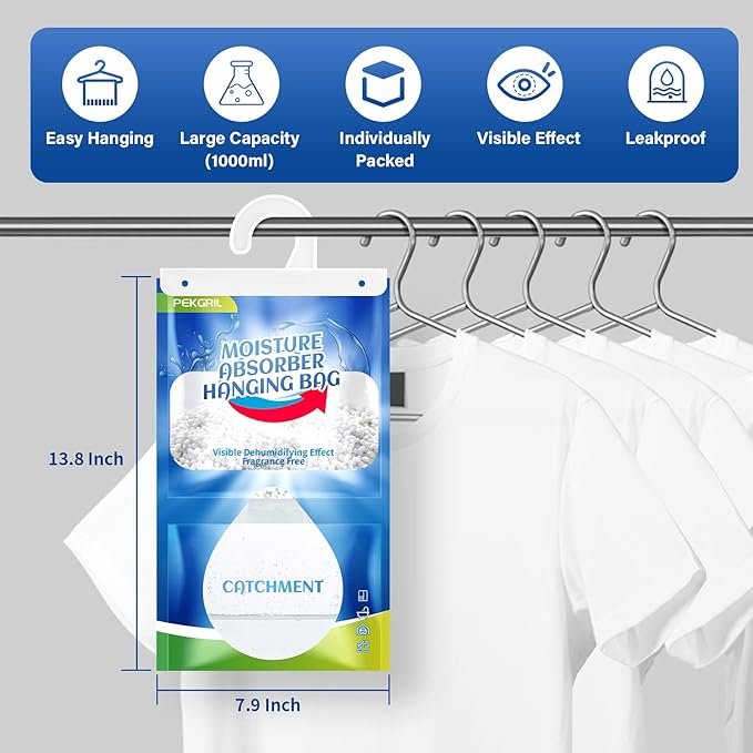 PEKGRIL Moisture Absorber Packets 14-Packs, 15 oz Hanging Dehumidifier Bags - Image 2