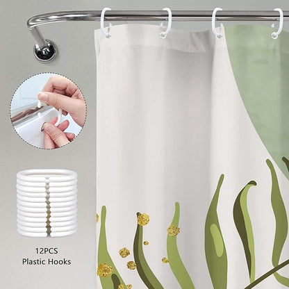 Sage Green Boho Shower Curtain 72Wx72H Modern Abstract Bohemian Leaves - Image 5