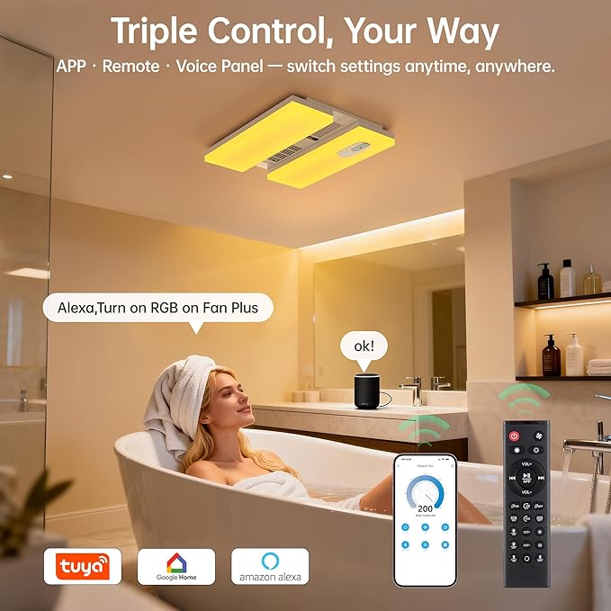Bathroom Exhaust Fan with Heater, 230 CFM Quiet Ceiling Fan with 3 Dynamic RGB - Image 7