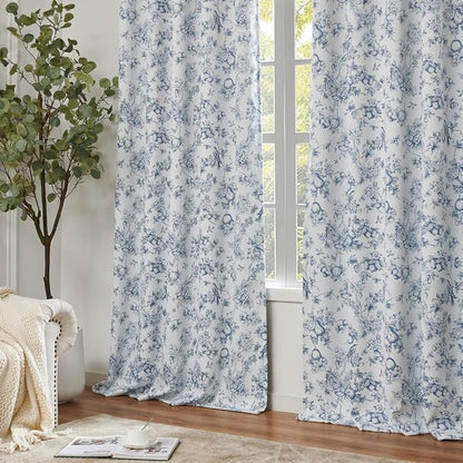 jinchan 95% Blackout Floral Curtains 63 Inch Length, Printed Flower Blue - Image 5