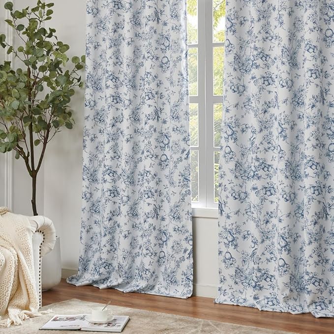 jinchan 95% Blackout Floral Curtains 84 Inches Long, Printed Flower Blue - Image 5