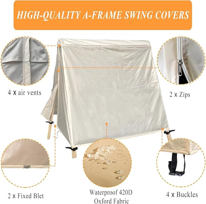 Patio Swing Cover A-Frame Swing Covers Waterproof 3 Seat UV Resistant Weather - Image 3