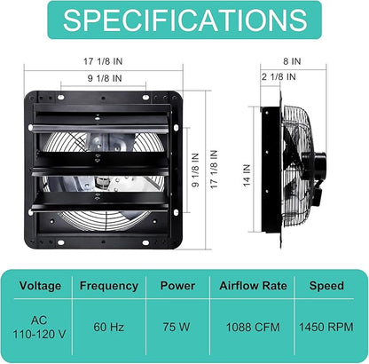 14 Inch Shutter Exhaust Fan, Wall Mount Attic Fan - Image 2