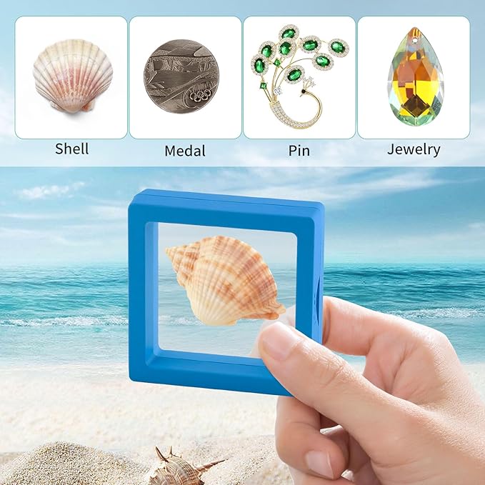 20 Pcs Seashell Holder, 3D Floating Display Box 2.7 x 2.7 Inches, Transparent - Image 6