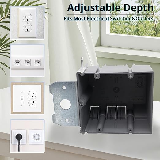 MAKERELE 2 Gang Adjustable Outlet Box, 34Cu.in. Plastic Electrical Box - Image 2