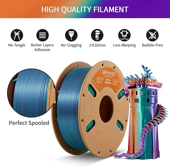 ERYONE Silk Tri Color PLA Filament 3D Printer 1.75mm +/- 0.03mm - Image 5