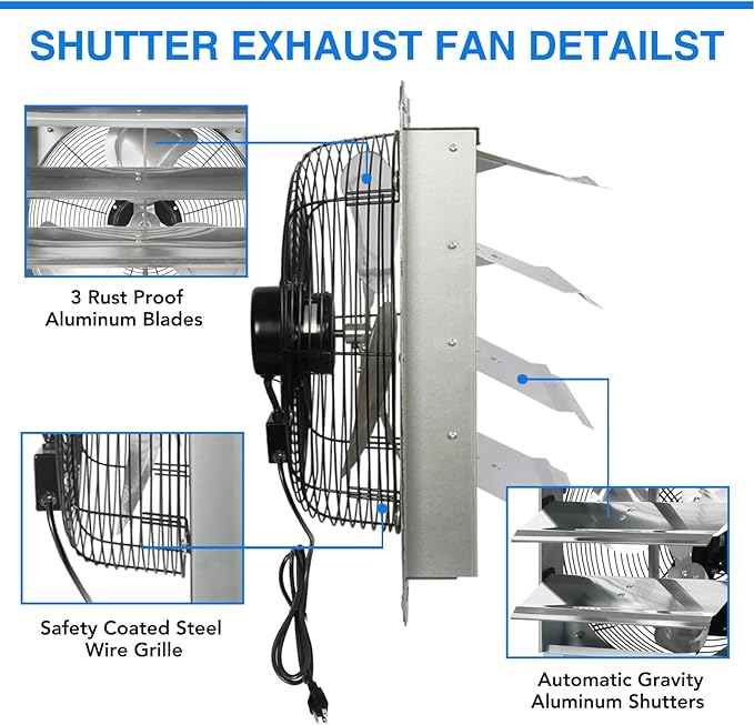 KEN BROWN 18 Inch Shutter Exhaust Fan, Gable Vent Fan, Wall Mount Ventilation - Image 7