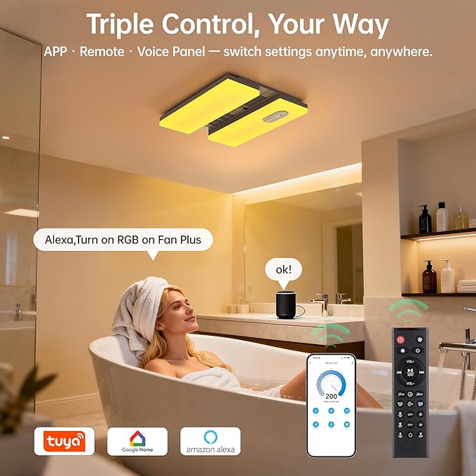 Bathroom Exhaust Fan with Heater, Odor & Humidity Sensors, 230 CFM Quiet - Image 7