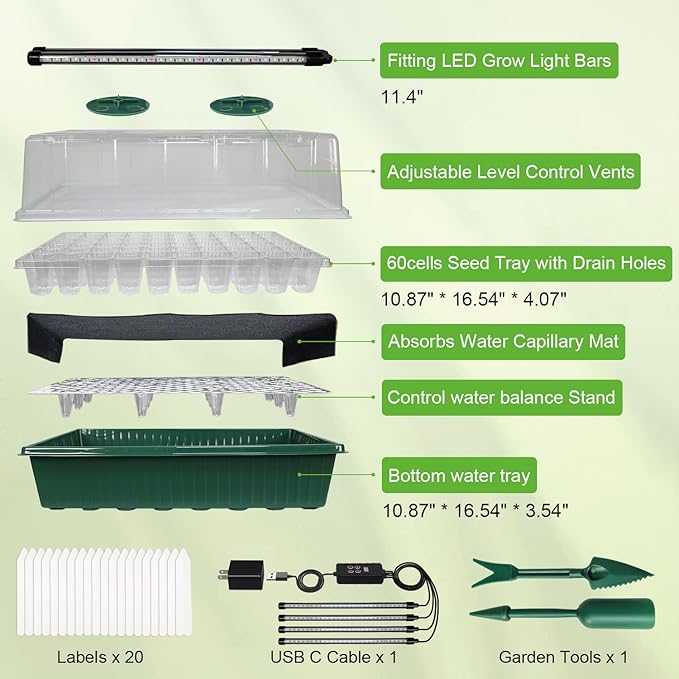 TONYFUL Seed Starter Tray with Grow Light, 120-Cell Seed Starter Kit with 4.07” - Image 3