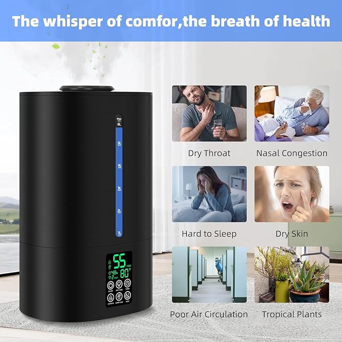 6L Humidifiers for Bedroom Large Room Home, Cool and Warm Humidifier for Baby - Image 5