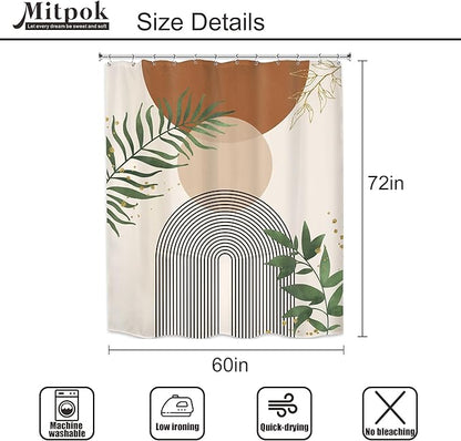 Brown Boho Mid Century Shower Curtain 60Wx72H Abstract Gold Leaves Plant Modern - Image 3