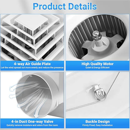 FEITON 90 CFM Bathroom Fan Exhaust Fan Ceiling Mount, 0.95 Sones, Square Quiet - Image 4