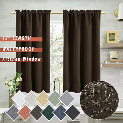 PANELSBURG Dark Brown Waterproof Window Curtains 42 Inch Length - Image 3