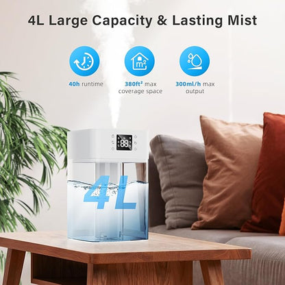 JRD Humidifiers 4L for Bedroom, Cool Mist Humidifier for Large Room, 40H Runtime - Image 3