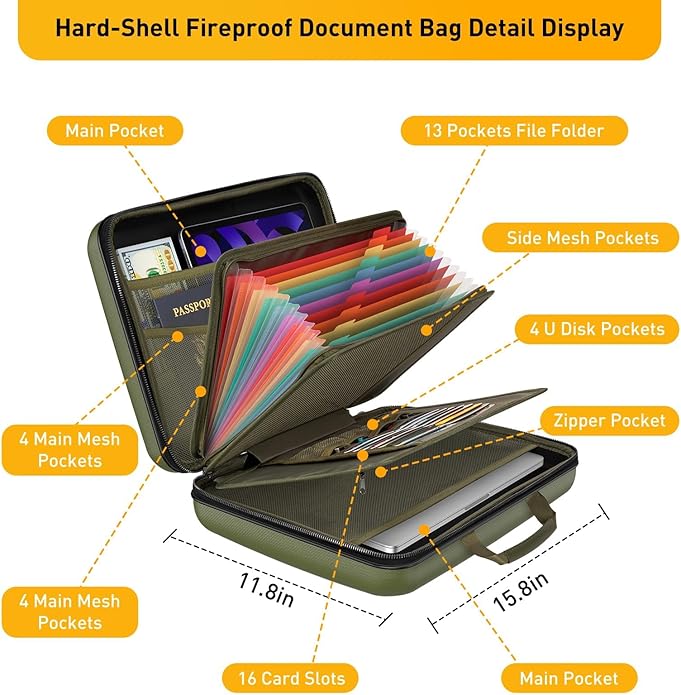 Fireproof Document Organizer Bag, 5200℉ File Organizer Safe Box, Hard Shell - Image 5