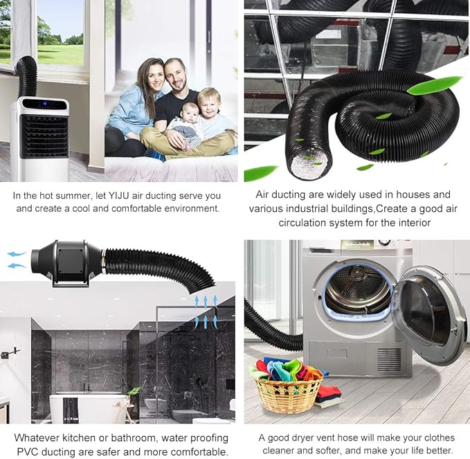 4Inch 10FT Long Flexible Aluminum Air Ducting, Heavy-Duty Black 4 Layer Dryer - Image 7