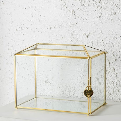 Glass Wedding Card Box with Slot, Large Clear Card Box 10.2 inch Gold Brass - Image 5