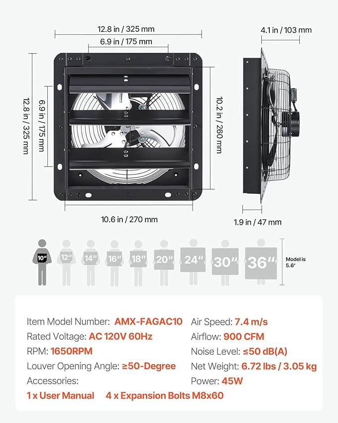 VEVOR 10'' Exhaust Fan, Wall Mounted Attic Fan - Image 7
