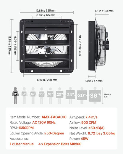 VEVOR 10'' Exhaust Fan, Wall Mounted Attic Fan - Image 7