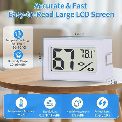 8-Pack Mini Digital Hygrometer Thermometer, Front-View Frame Adhesive - Image 2