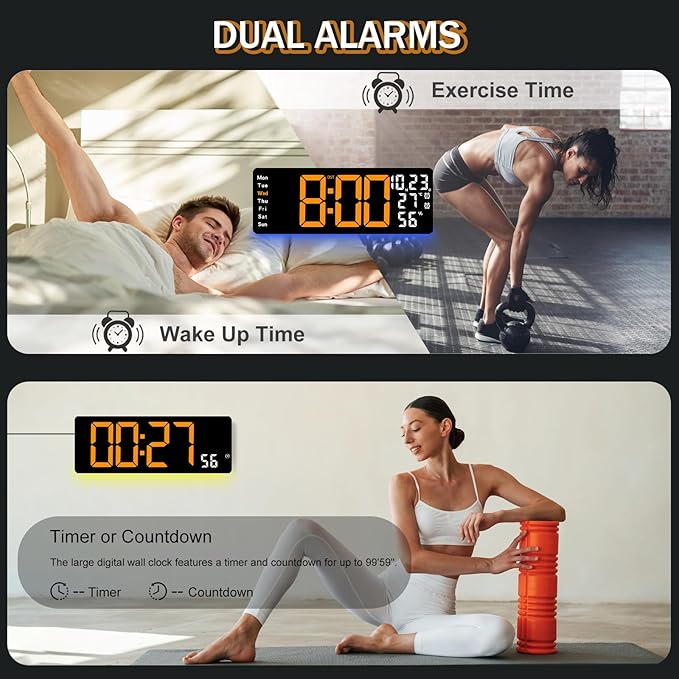 JoFomp 17.3" Large Digital Wall Clock, LED Digital Clock Large Display - Image 6