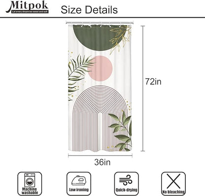 Small Stall Boho Shower Curtain 36Wx72H RV Green Pink Modern Mid Century - Image 4